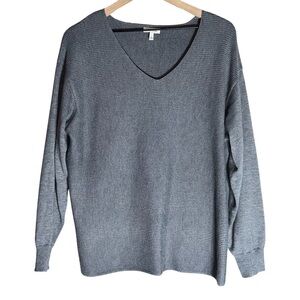 Ella Moss Sweater Pullover Ribbed V-Neck Charcoal Gray Extremely Soft - Size L